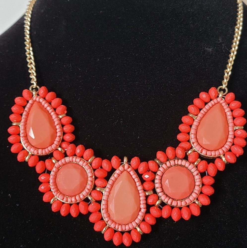 Elegant Coral Necklace with Gold Chain